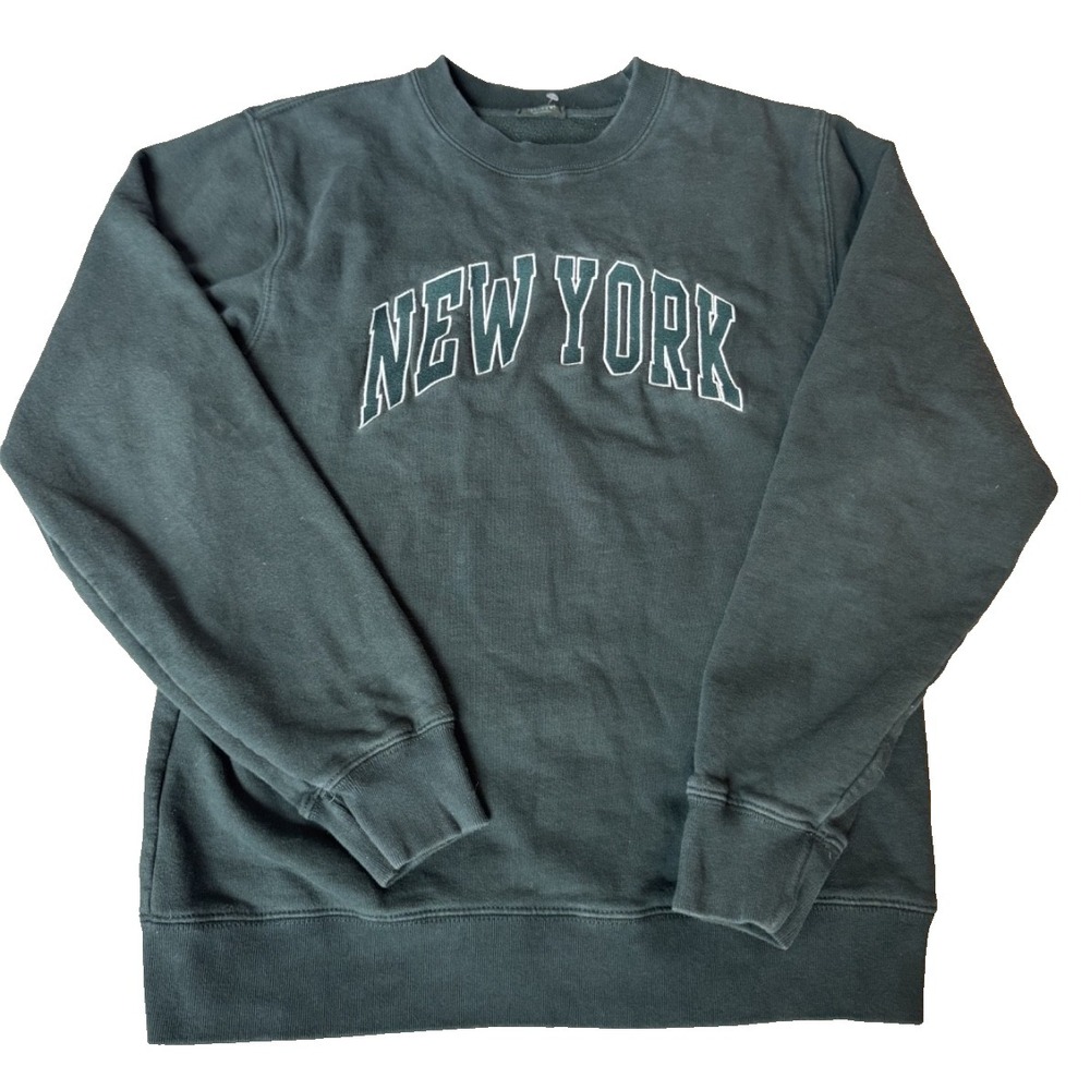John Galt Brandy Melville Embroidered New York Forest Green Sweatshirt One Size